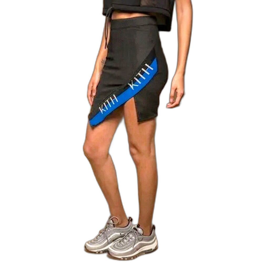 KITH Connor Ottoman High Waist Asymmetrical Black & Royal Mini Skirt. Size XS